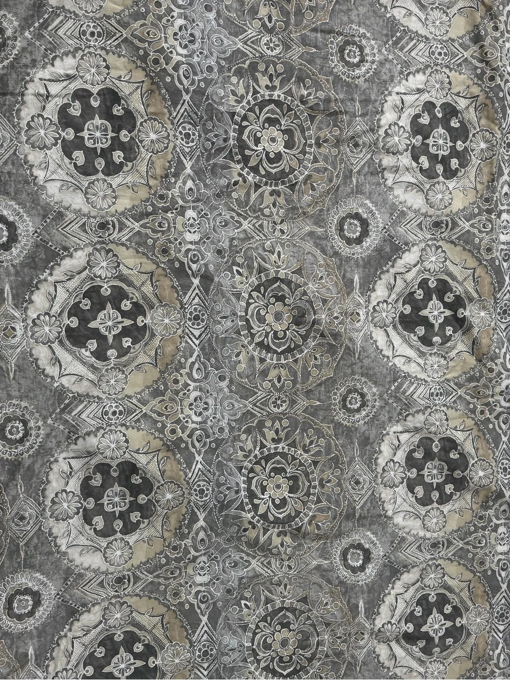 Pottery Barn Jacquelyn Duvet Cover Sapphire Medallion Full Queen Grey Tan